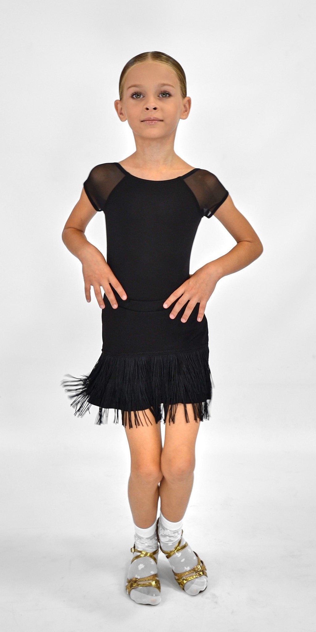 Black Dance Skirt with Ruffle and Fringe