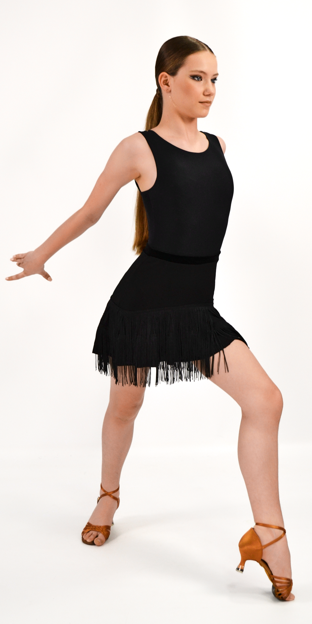 Dance Skirt with Flounce and Fringe For Girls
