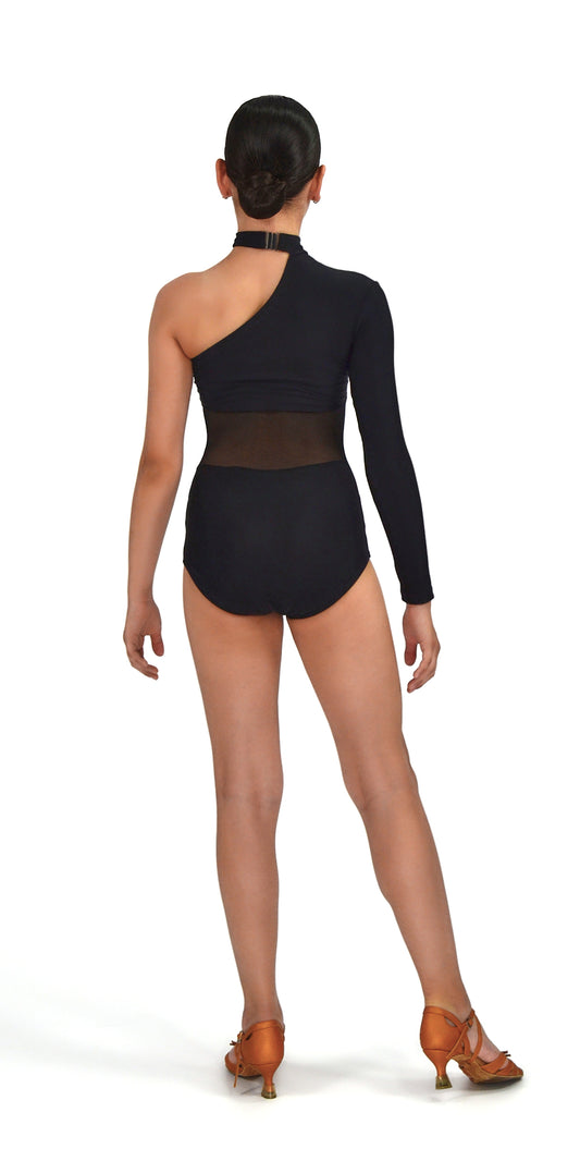 One Shoulder Leotard with Sleeve For Girls
