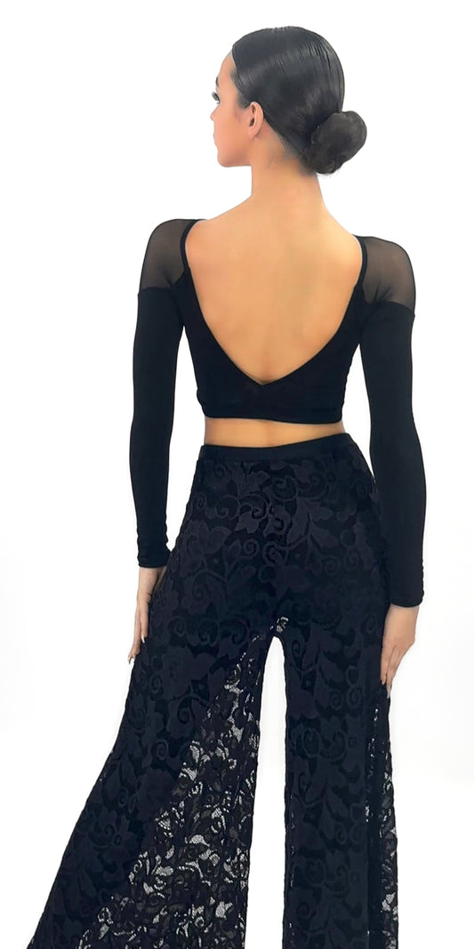 Open Back Long Sleeve Dance Top For Women