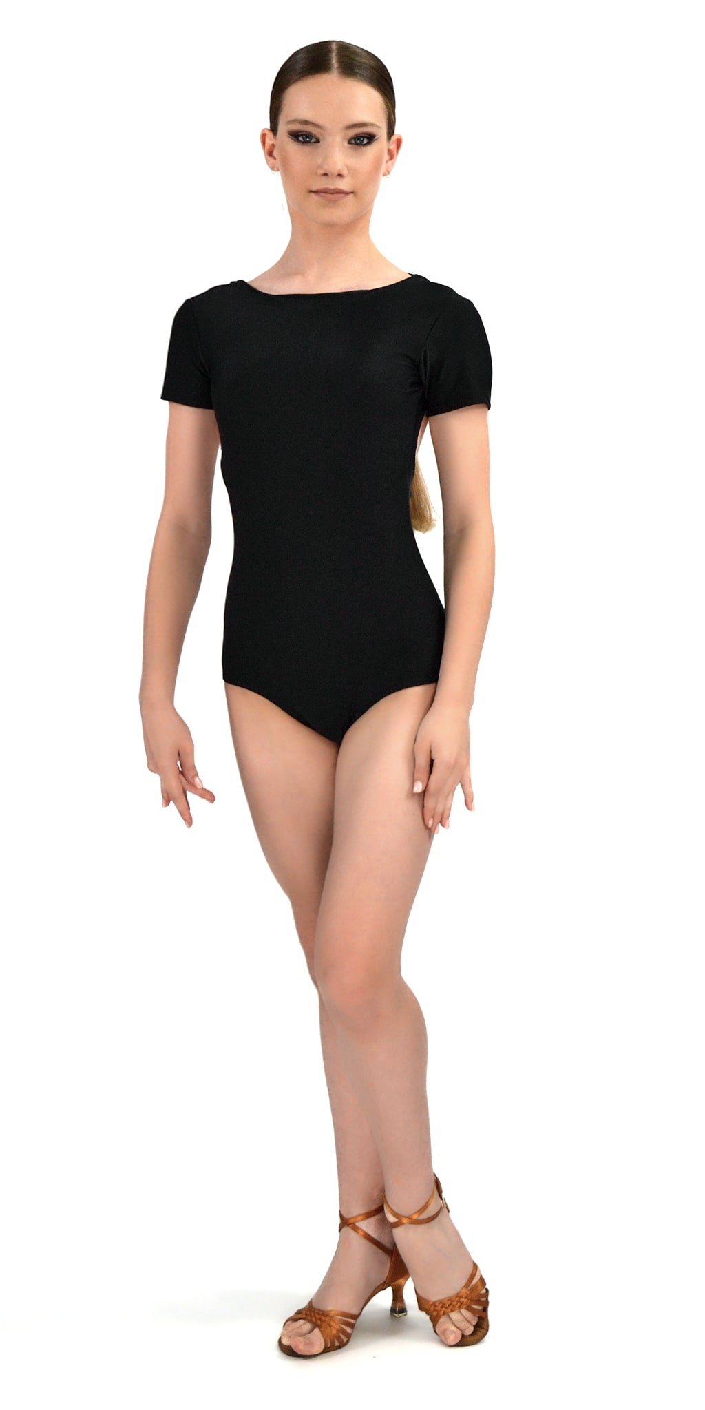 Short Sleeve Open Back Leotard For Girls