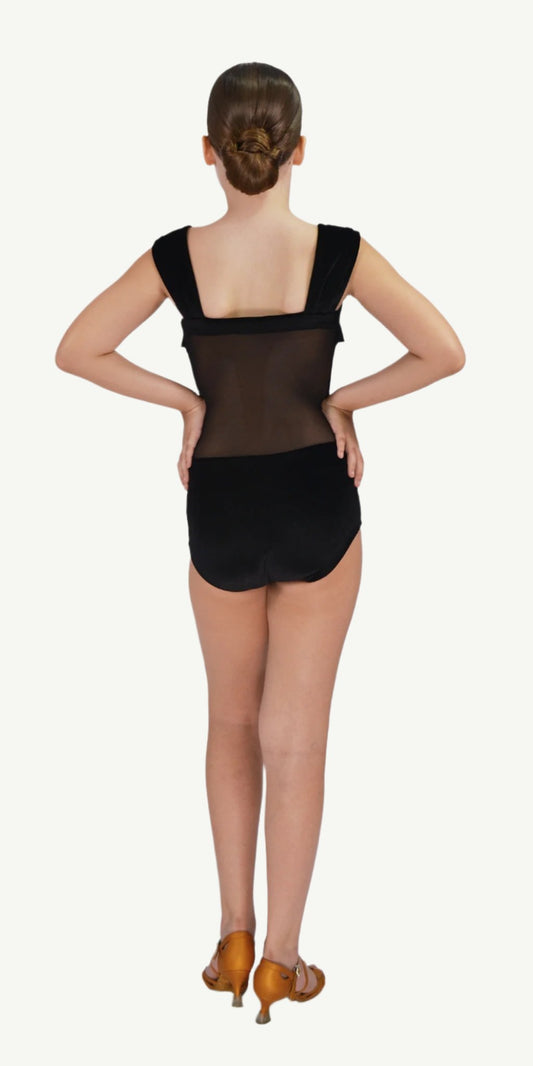 Stretch Velour and Mesh Leotard For Girls