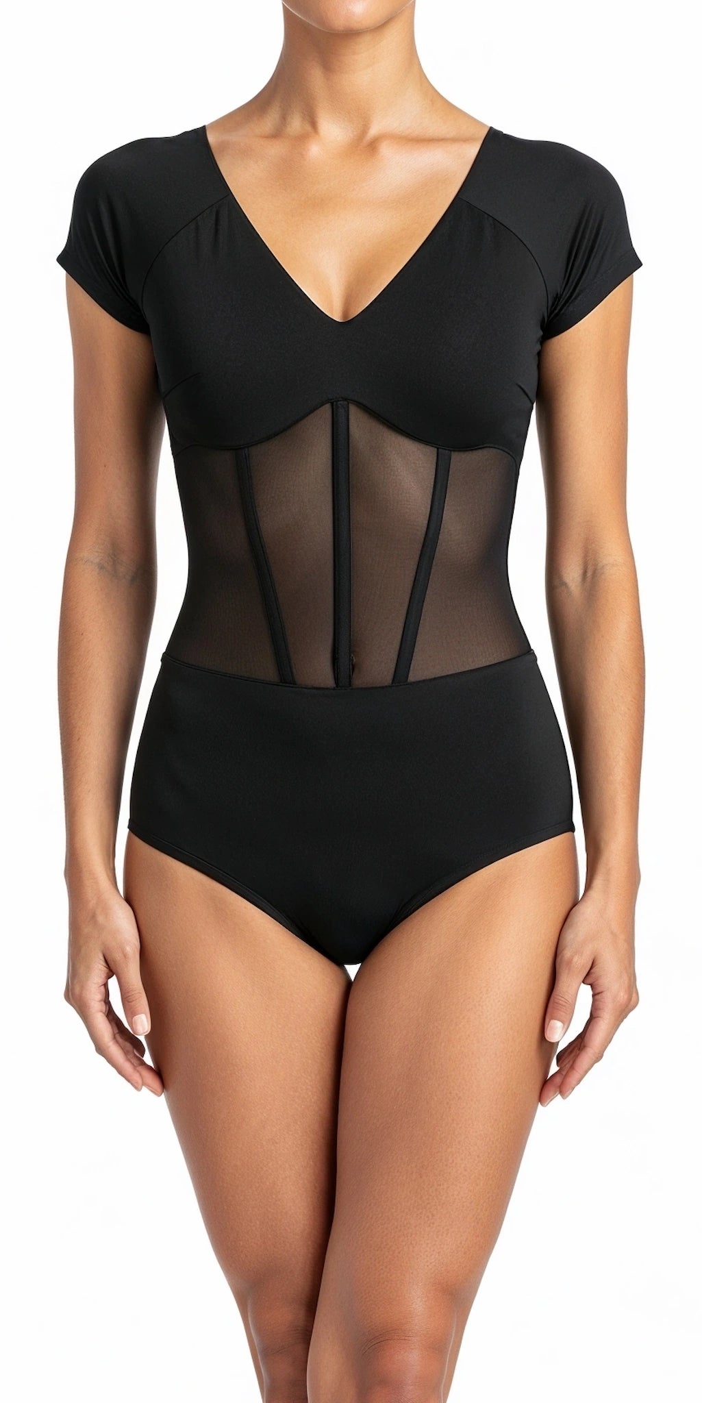 Corset-Style Dance Leotard with Short Sleeves