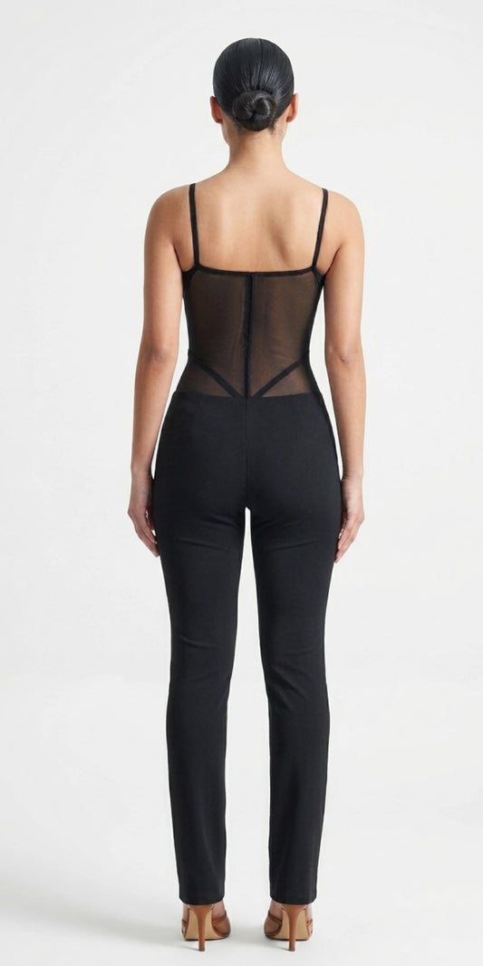 Corset Style Dance Jumpsuit with Mesh Inserts back view