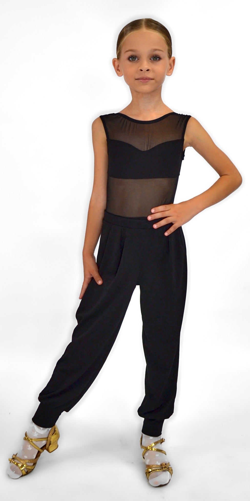 Kids Girls Latin Dance Pants with Cuffs