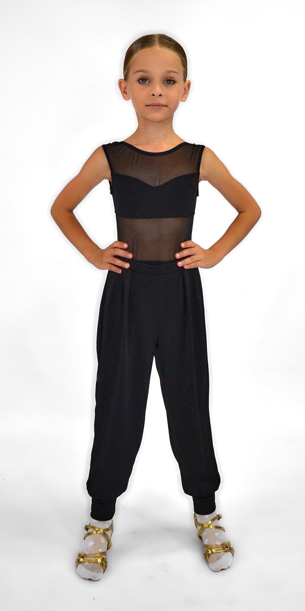 Kids Girls Latin Dance Pants with Cuffs