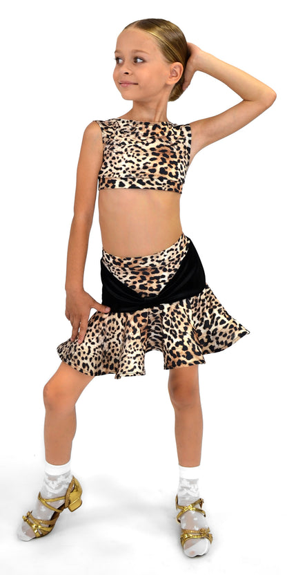 Leopard Print Crop Top with Velour Back Panel For Kids Girls
