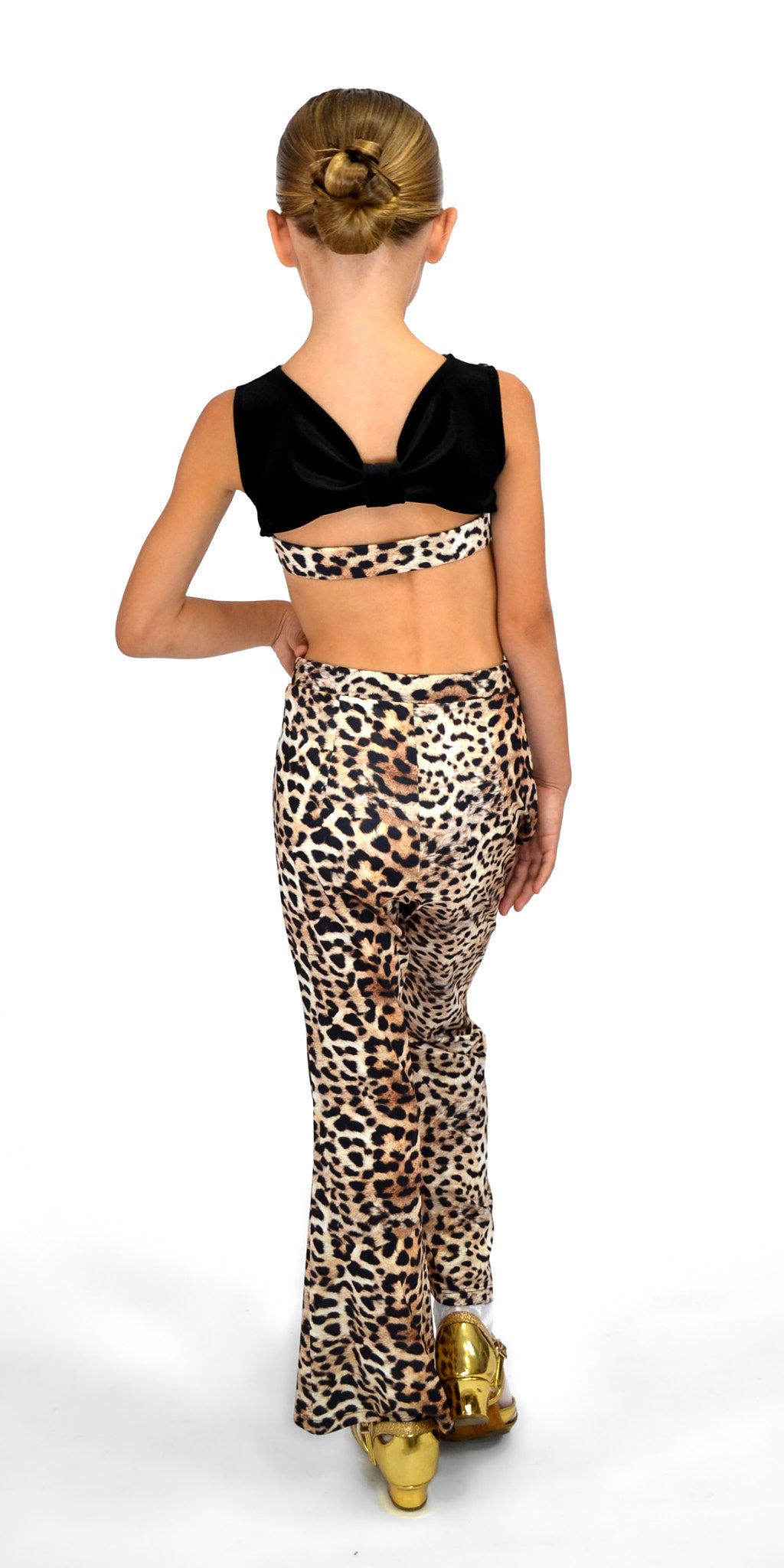 Leopard Print Crop Top with Velour Back Panel For Kids Girls