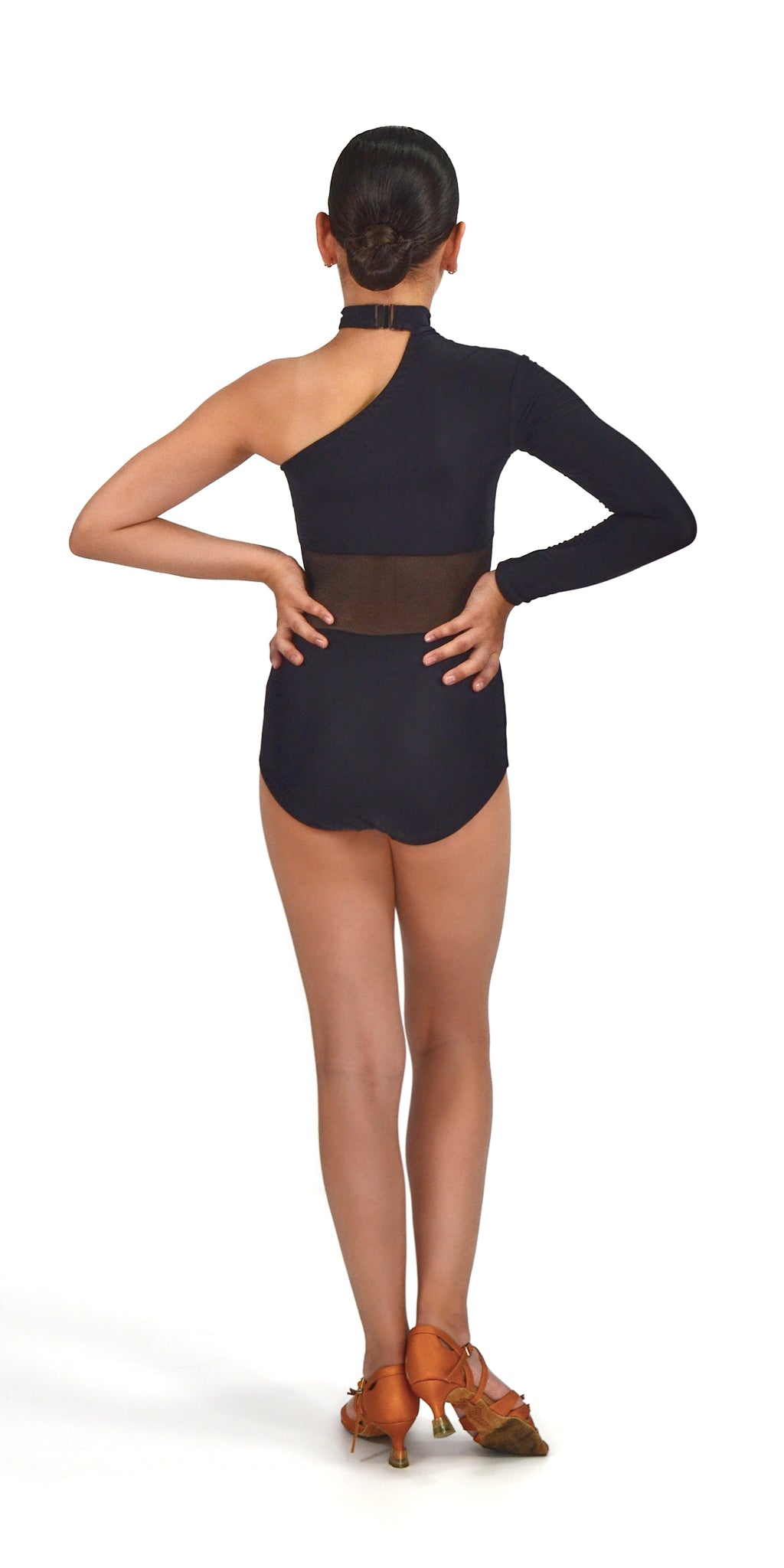 One Shoulder Leotard with Sleeve For Girls