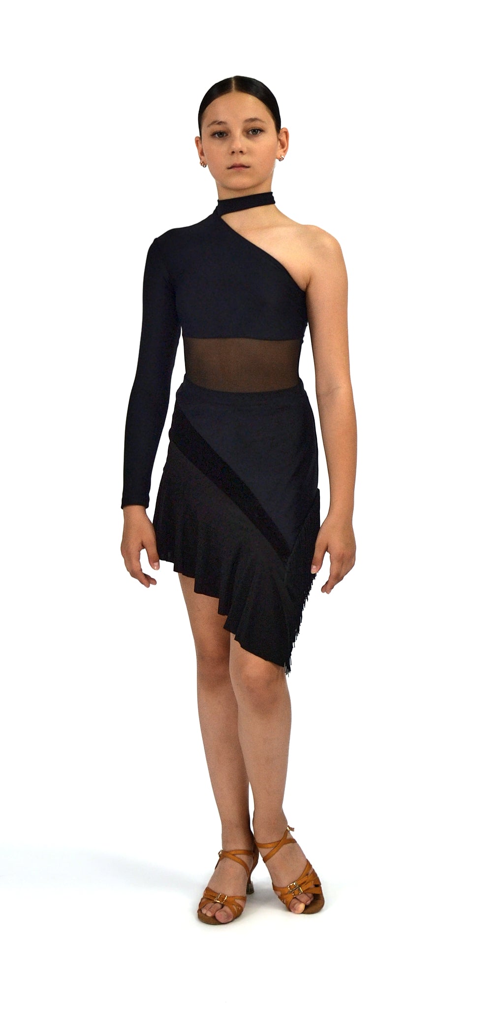 One Shoulder Leotard with Sleeve For Girls