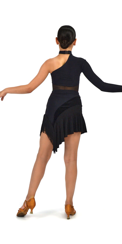 One Shoulder Leotard with Sleeve For Girls