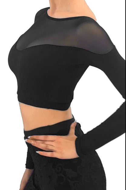 Open Back Long Sleeve Dance Top For Women