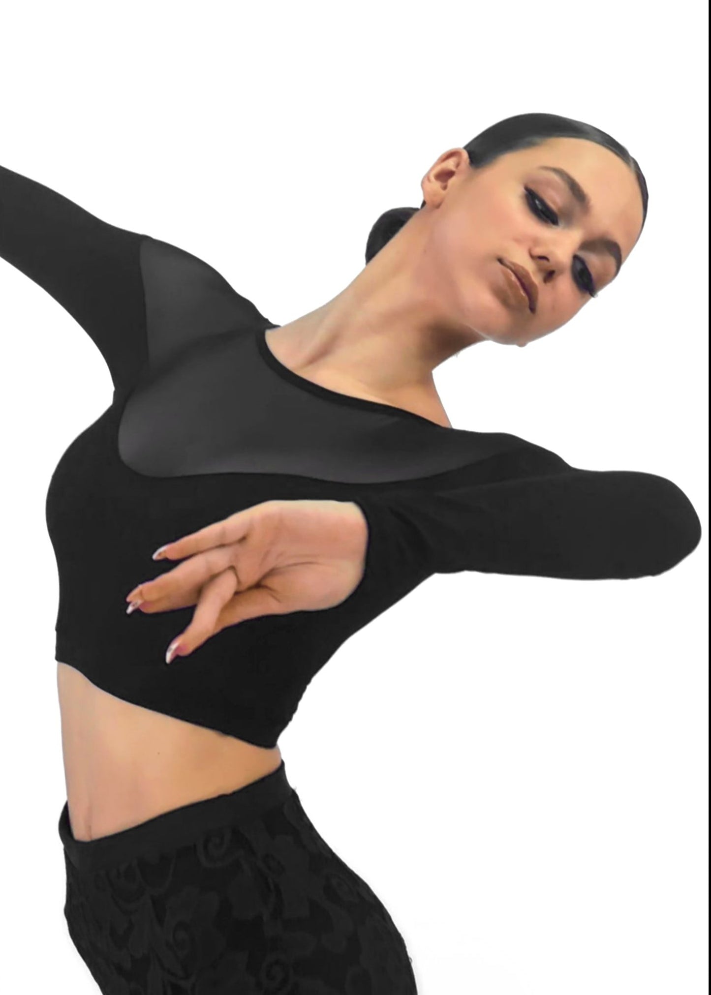Open Back Long Sleeve Dance Top For Women