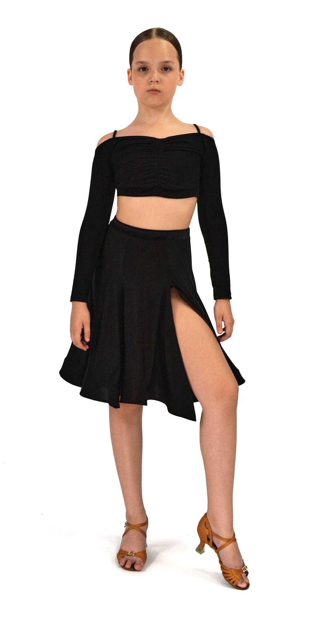 Open Shoulder Dance Top with Long Sleeves For Girls