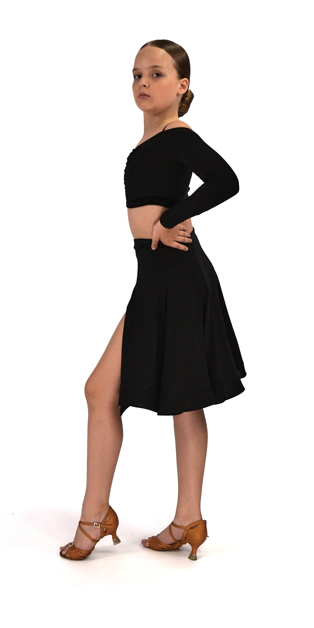 Open Shoulder Dance Top with Long Sleeves For Girls