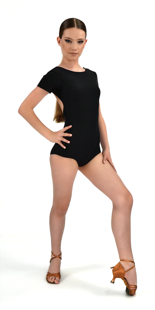 Short Sleeve Open Back Leotard For Girls