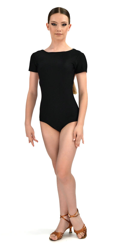 Short Sleeve Open Back Leotard For Girls