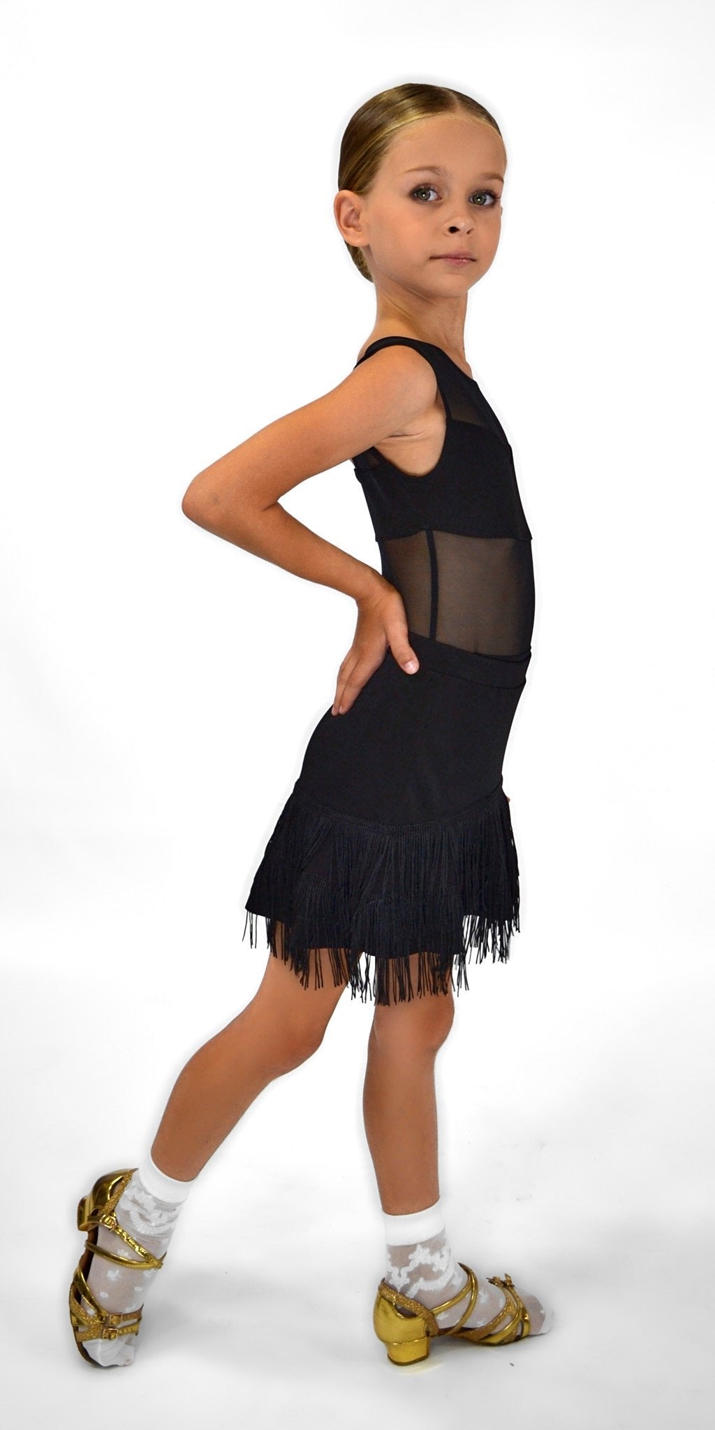 Sleeveless Knit Leotard with Mesh Inserts For Kids Girls