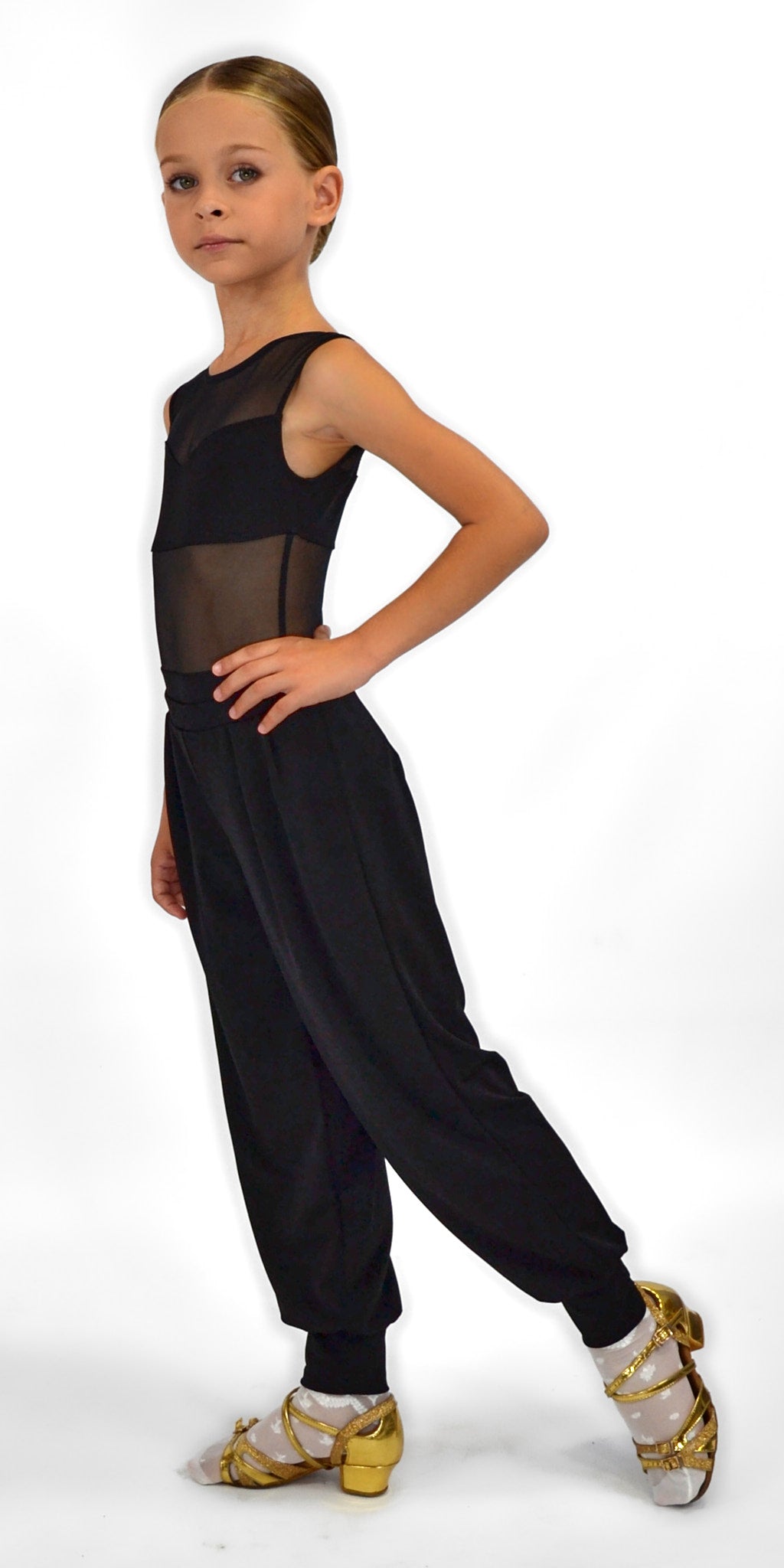 Sleeveless Knit Leotard with Mesh Inserts For Kids Girls