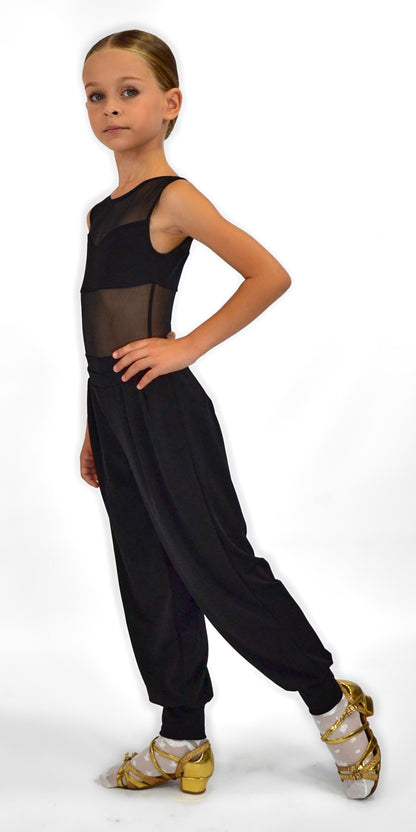Sleeveless Knit Leotard with Mesh Inserts For Kids Girls