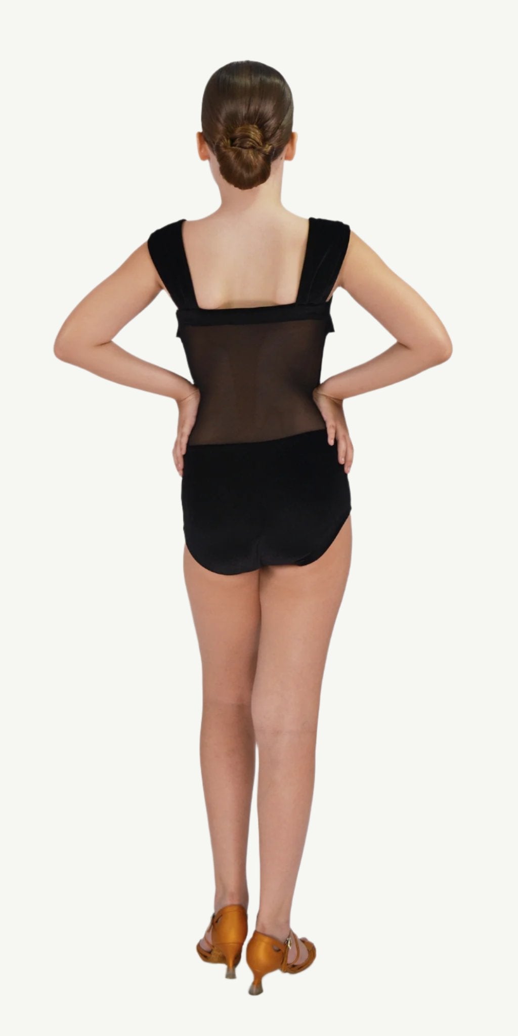 Stretch Velour and Mesh Leotard For Girls