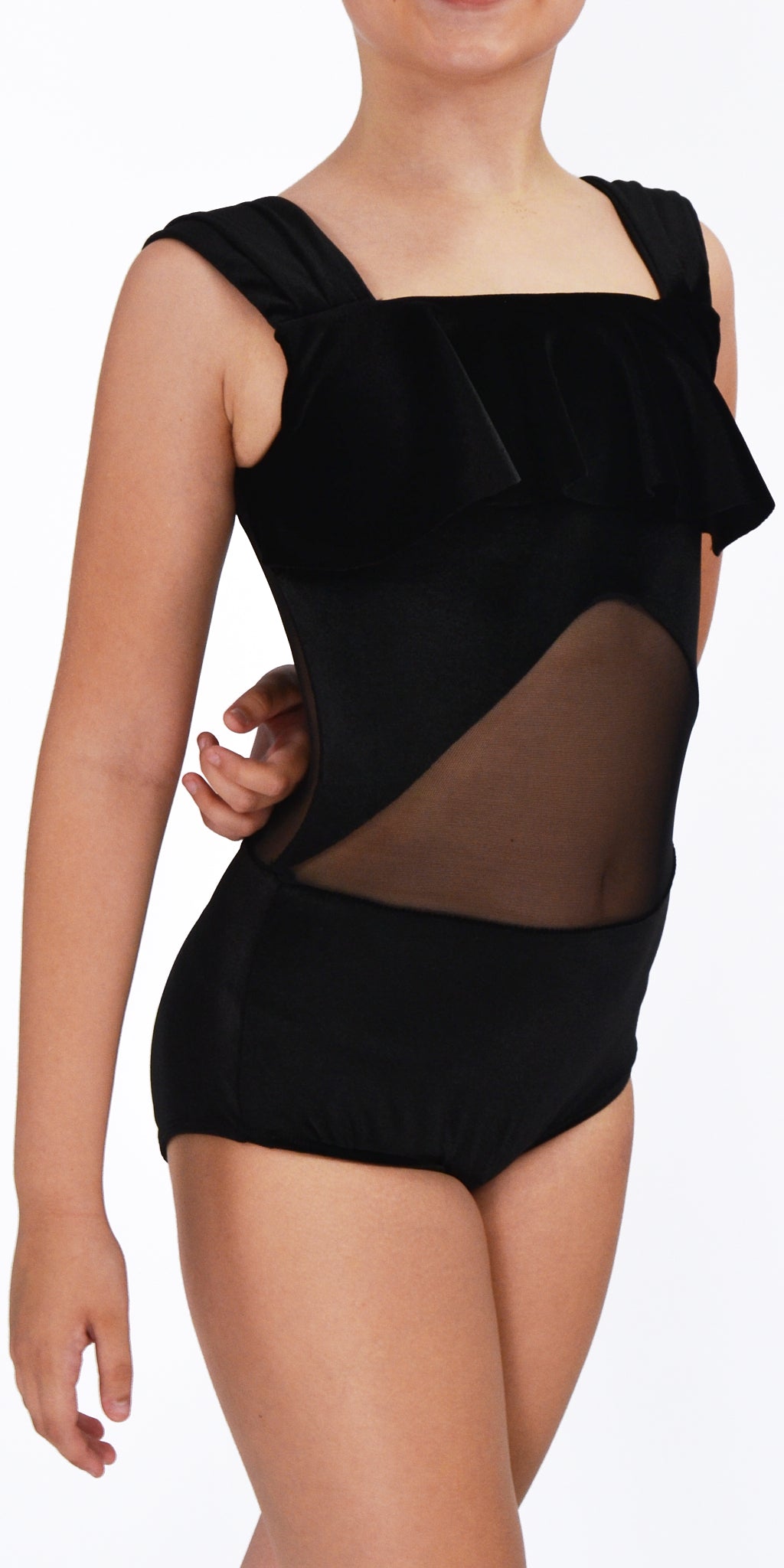 Stretch Velour and Mesh Leotard For Girls