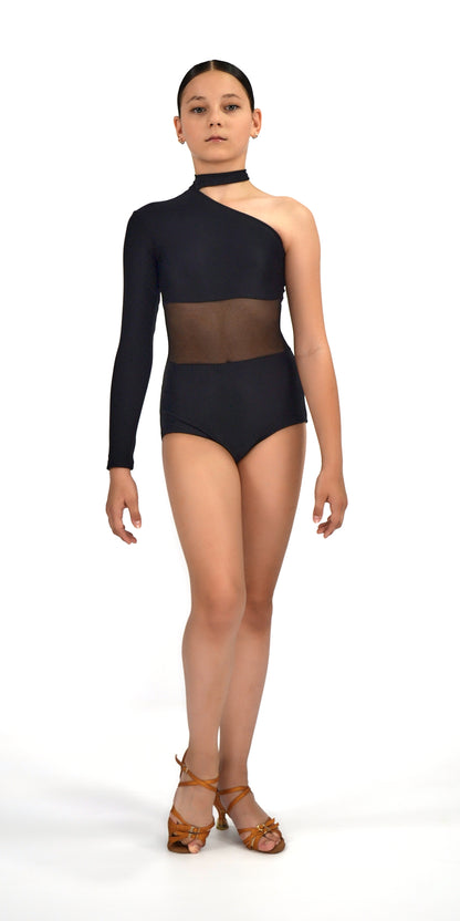 One Shoulder Leotard with Sleeve For Girls