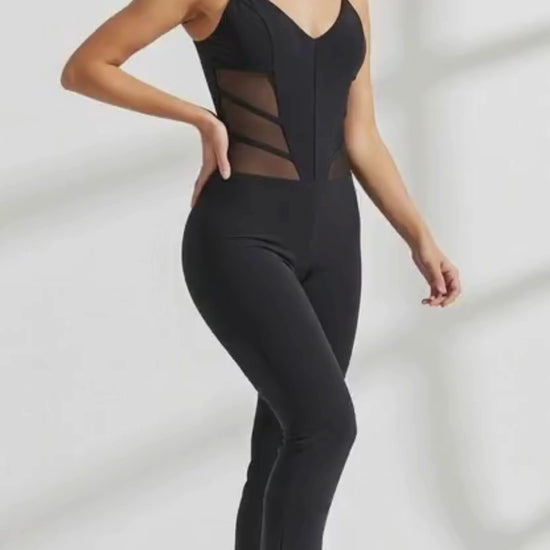 Corset Style Dance Jumpsuit with Mesh Inserts video