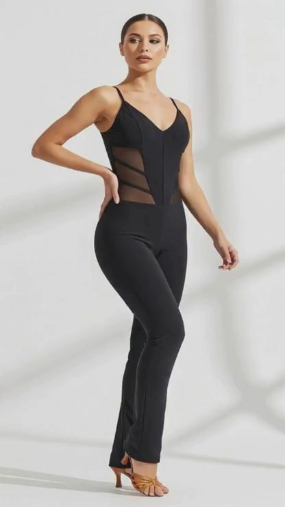 Corset Style Dance Jumpsuit with Mesh Inserts video