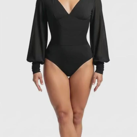 Leotard with Puff Sleeve and Open Back