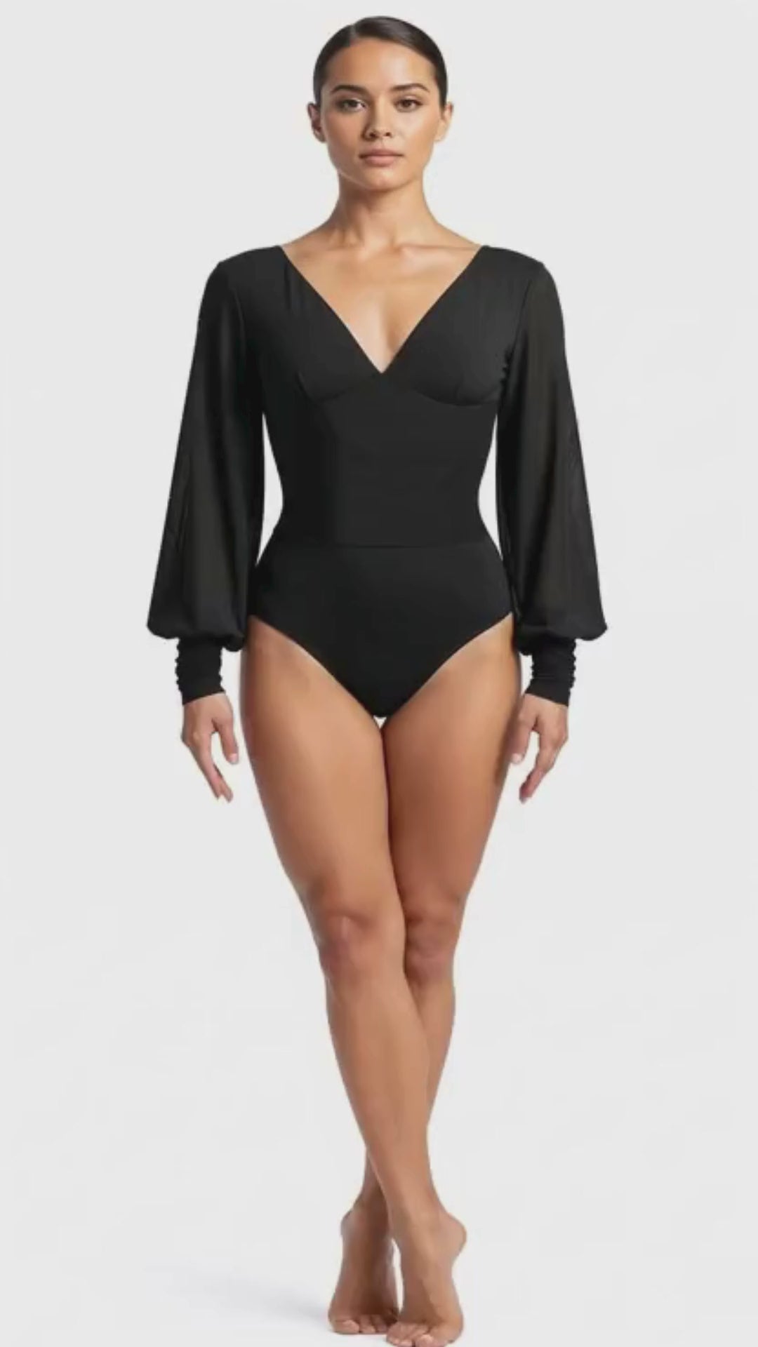 Leotard with Puff Sleeve and Open Back