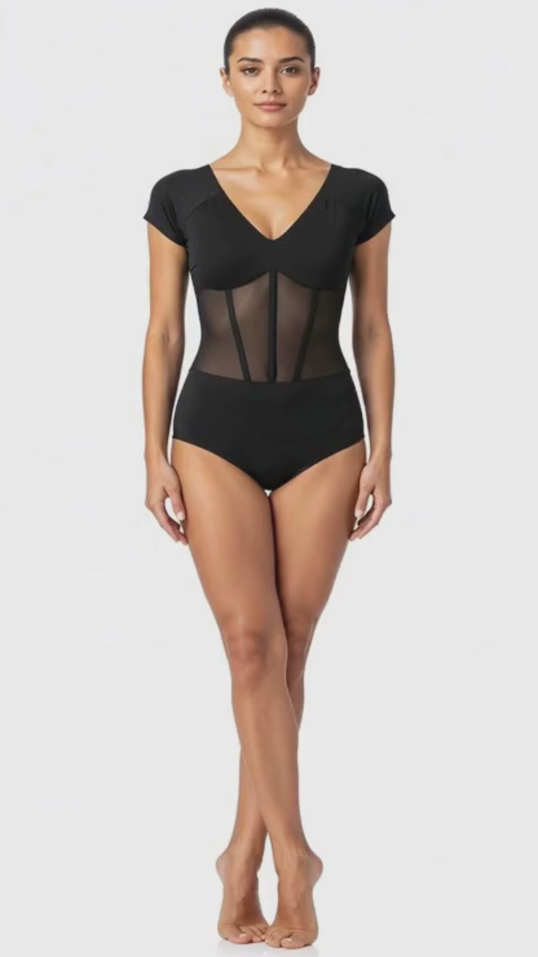 Corset-Style Dance Leotard with Short Sleeves